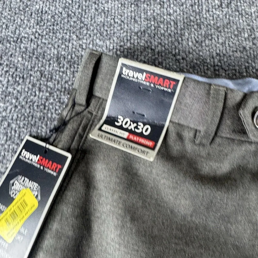 Roundtree & Yorke TravelSMART Pants Mens 30x30 Gray Classic Fit Dress Stretch